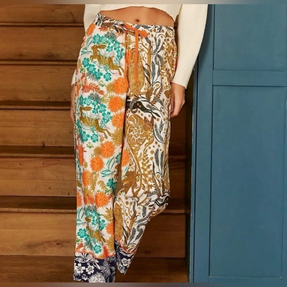 Cally Conway Anthropologie flannel printed pajama lounger‎ pants XS NWT